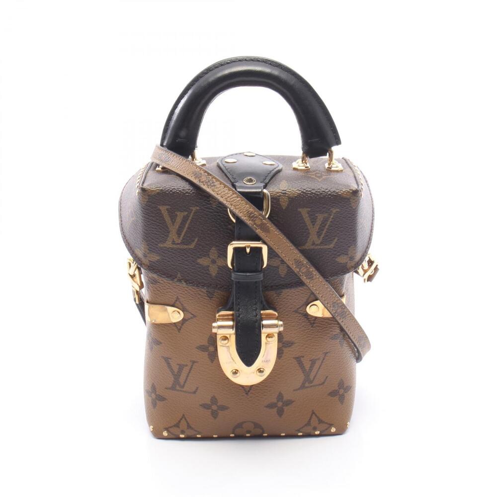Louis Vuitton Camera Handbag Canvas Leather Monogram Reverse Brown Black
